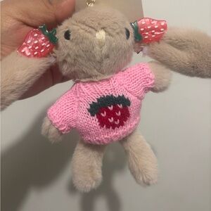 Piper K Natasha Cute Plush Bunny Keychain with Pink Strawberry Sweater